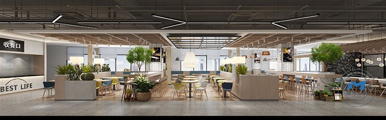 企業(yè)員工食堂裝修設(shè)計大堂效果圖