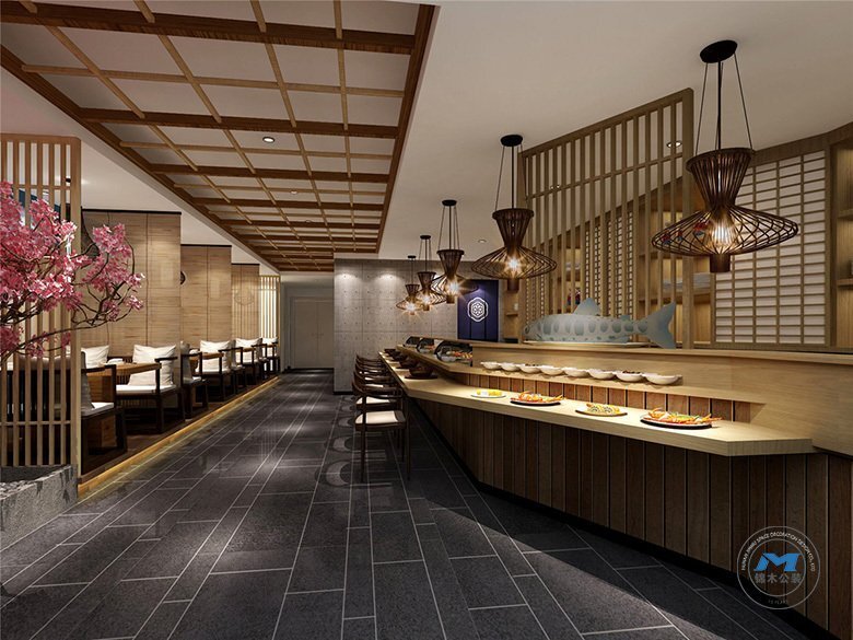日韓料理餐廳裝修設計取菜區(qū)效果圖