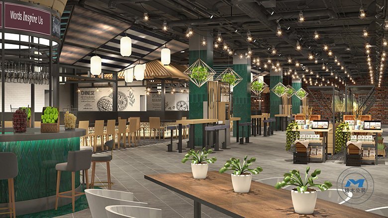 美食集市餐廳裝修設(shè)計小吃區(qū)效果圖