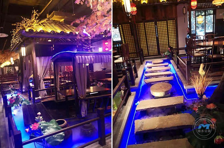 特色湘菜館餐廳裝修設(shè)計卡座隔斷效果圖