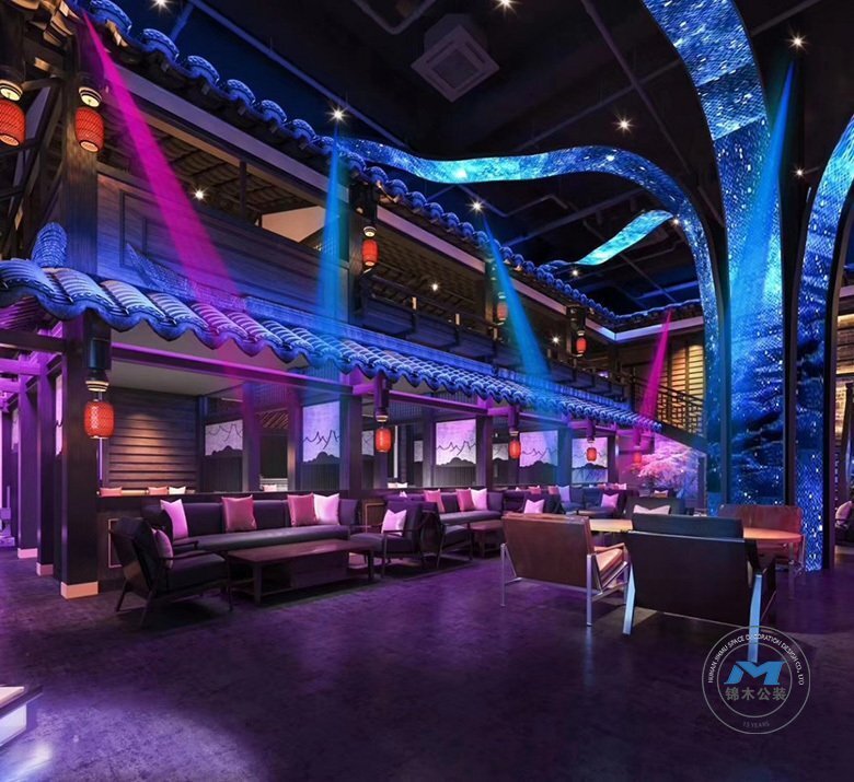 輕奢新中式酒館裝修設(shè)計效果大廳