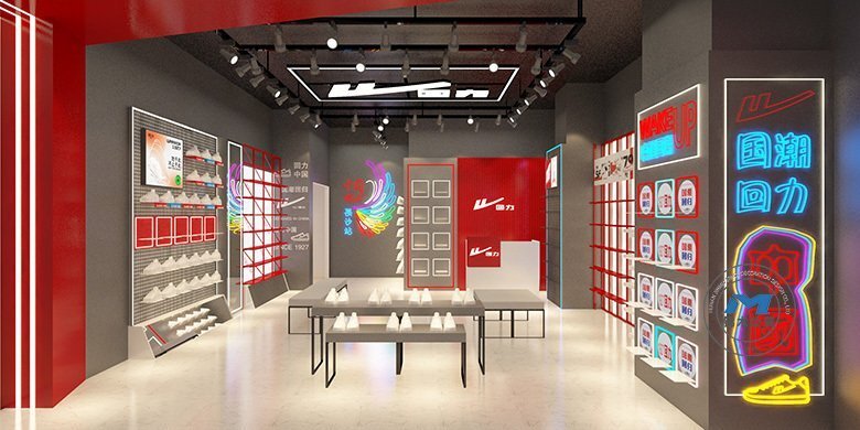 國潮運動品牌連鎖鞋店店面裝修設(shè)計效果店內(nèi)